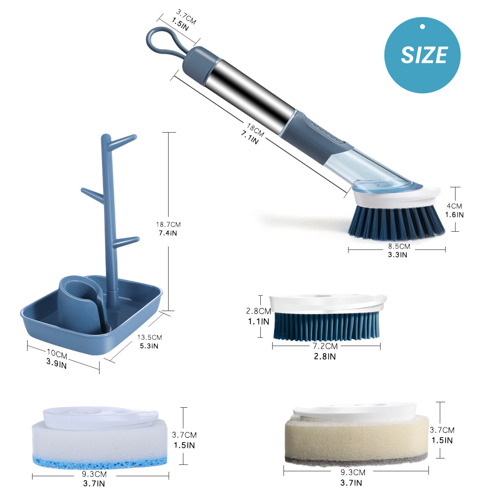 3-in-1 Soap Dispensing Kitchen Scrub Brush with Replaceable Heads