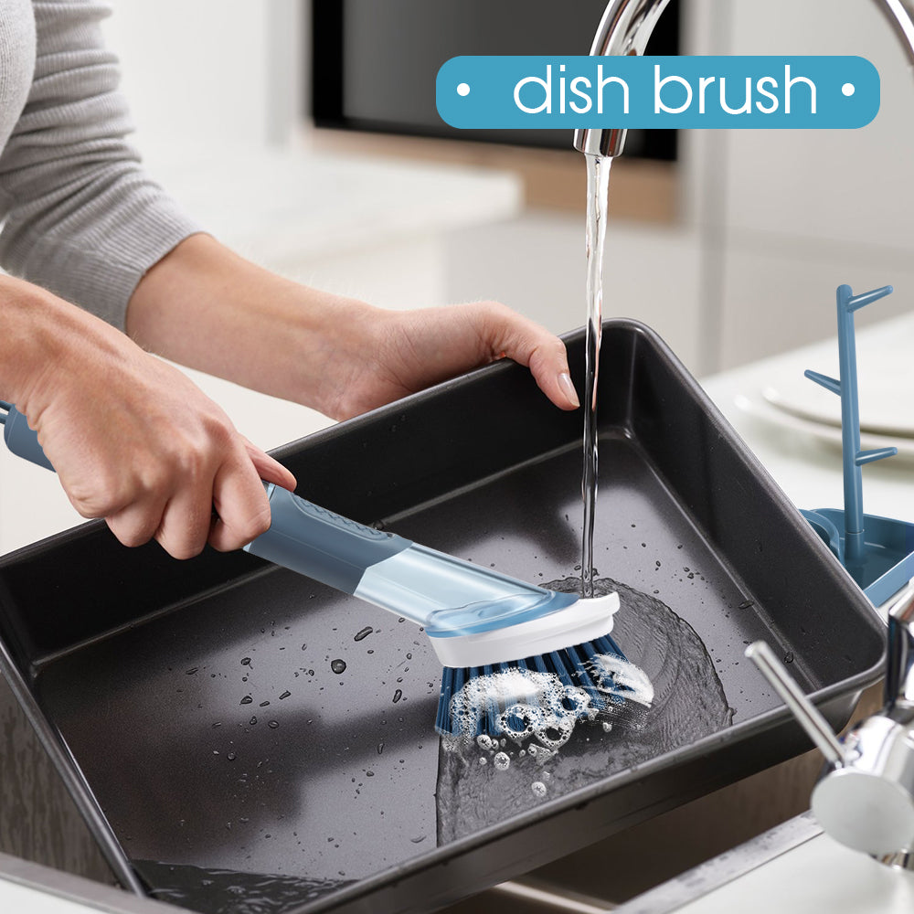 3-in-1 Soap Dispensing Kitchen Scrub Brush with Replaceable Heads
