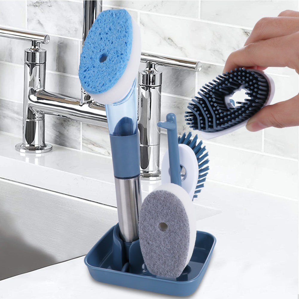 3-in-1 Soap Dispensing Kitchen Scrub Brush with Replaceable Heads
