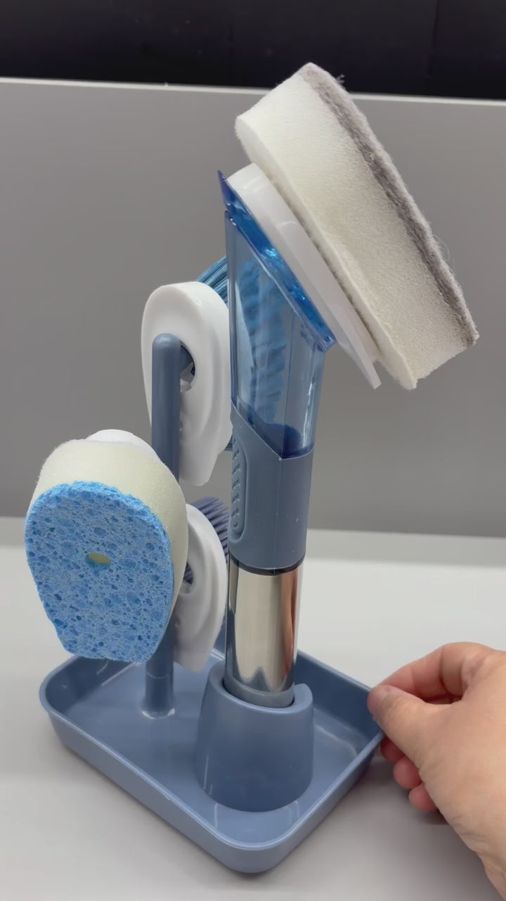 3-in-1 Soap Dispensing Kitchen Scrub Brush with Replaceable Heads
